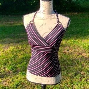 Pink and Black Striped tie back halter top